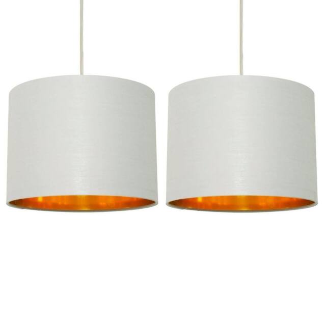 First Choice Lighting Set of 2 Grey Cotton Gold Lining 25cm Pendant Lightshade - image 1
