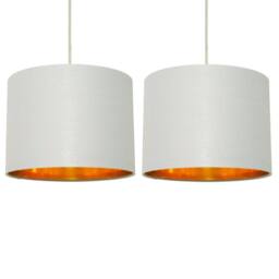 First Choice Lighting Set of 2 Grey Cotton Gold Lining 25cm Pendant Lightshade - thumbnail 1