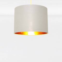 First Choice Lighting Set of 2 Grey Cotton Gold Lining 25cm Pendant Lightshade - thumbnail 4