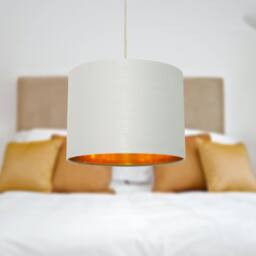 First Choice Lighting Set of 2 Grey Cotton Gold Lining 25cm Pendant Lightshade - thumbnail 5