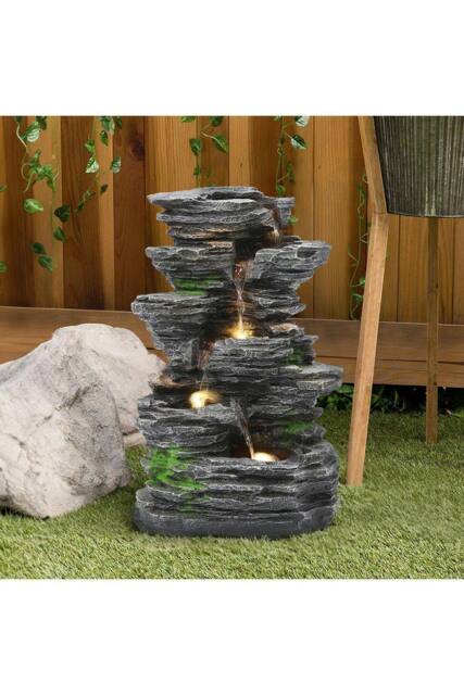 Garden Sanctuary Rock Cascade Solar-Powered Garden Water Fountain Decor in Natural