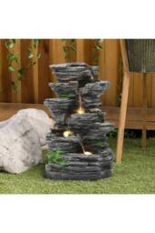 Garden Sanctuary Rock Cascade Solar-Powered Garden Water Fountain Decor in Natural - thumbnail 1
