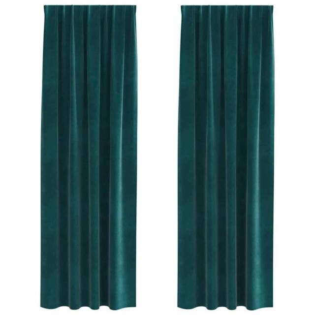 Berkfield Home Blackout Curtains with Top Tape 2 pcs Dark Green Velvet in Teal - image 1