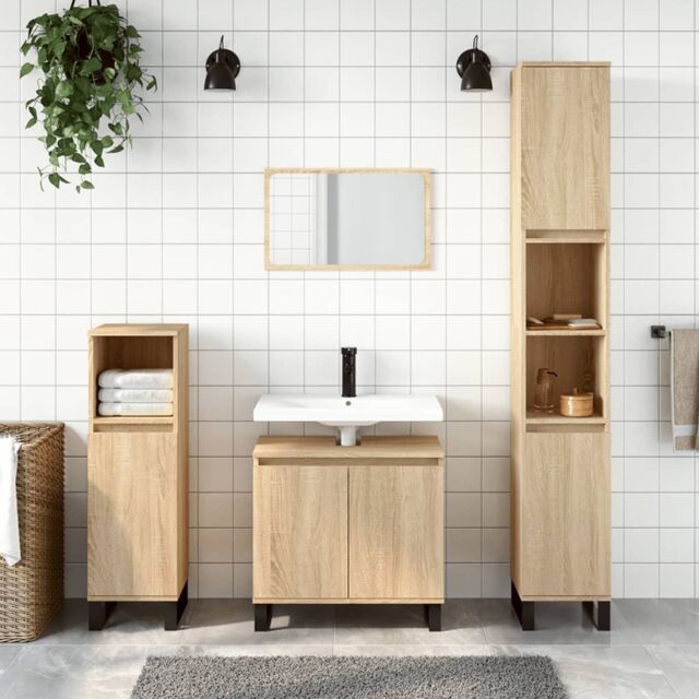 Berkfield Home Bathroom Cabinet Sonoma Oak 58x33x60 cm Engineered Wood in Brown - Size: 58 x 33 x 60 cm - image 1