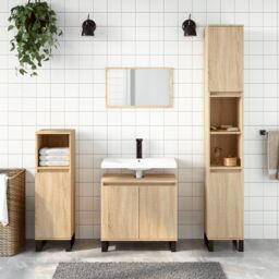 Berkfield Home Bathroom Cabinet Sonoma Oak 58x33x60 cm Engineered Wood in Brown - Size: 58 x 33 x 60 cm - thumbnail 1