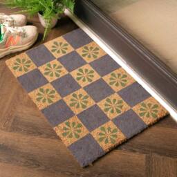 Artsy Mats Blue Check & Petals Coir Doormat (60 x 40cm) in Brown - Size: 40 cm x 60 cm - thumbnail 2