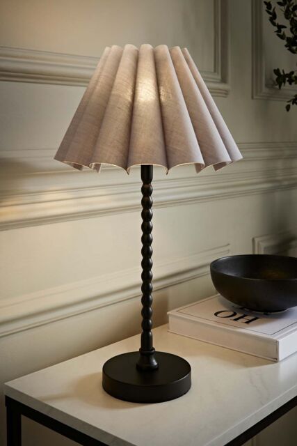 ValueLights Maeve Scallop Pleated Tapered Shade Matte Black Bobbin Bobble Table Lamp in Grey - image 1