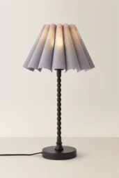 ValueLights Maeve Scallop Pleated Tapered Shade Matte Black Bobbin Bobble Table Lamp in Grey - thumbnail 3