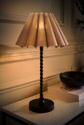 ValueLights Maeve Scallop Pleated Tapered Shade Matte Black Bobbin Bobble Table Lamp in Grey - thumbnail 2