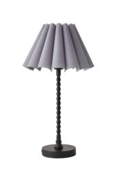 ValueLights Maeve Scallop Pleated Tapered Shade Matte Black Bobbin Bobble Table Lamp in Grey - thumbnail 6