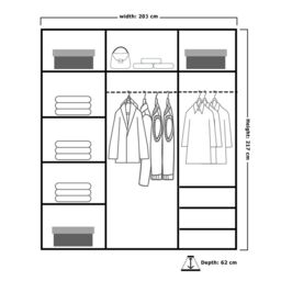 Sliding Wardrobes 4U Modern Sliding Wardrobe with LED Light W 200cm x H 217cm x D 62cm in Black - thumbnail 3