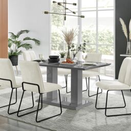 FurnitureboxUK Imperia High Gloss Grey Dining Table & 6 Halleyy Chairs in Cream