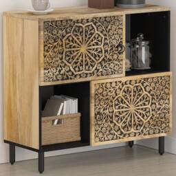 Berkfield Home Side Cabinet 80x33x75 cm Solid Wood Mango in Brown - Size: 80 x 33 x 75 cm - thumbnail 1