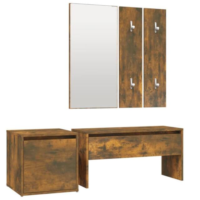 Berkfield Home Hallway Furniture Set Smoked Oak Engineered Wood in Brown - image 1