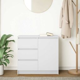 Berkfield Home Sideboard with Drawer White 71x35x65 cm Engineered Wood - Size: 71 x 35 x 65 cm - thumbnail 3
