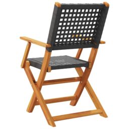 Berkfield Home Folding Garden Chairs 4 pcs Black Poly Rattan & Solid Wood - thumbnail 6
