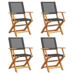 Berkfield Home Folding Garden Chairs 4 pcs Black Poly Rattan & Solid Wood - thumbnail 2