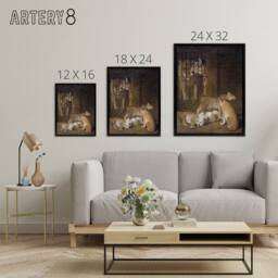 "Artery8 Whelps Lion & Tigress in Zoo Cage Agasse Black Framed Canvas Art in Brown - Size: W12"" x H16""" - thumbnail 4