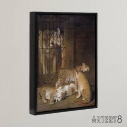 "Artery8 Whelps Lion & Tigress in Zoo Cage Agasse Black Framed Canvas Art in Brown - Size: W12"" x H16""" - thumbnail 2