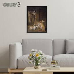 "Artery8 Whelps Lion & Tigress in Zoo Cage Agasse Black Framed Canvas Art in Brown - Size: W12"" x H16""" - thumbnail 3