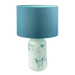 Happy Homewares Modern Marble Drip Snowflake Glass Table Lamp with Linen Shade in Teal - thumbnail 2