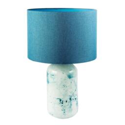 Happy Homewares Modern Marble Drip Snowflake Glass Table Lamp with Linen Shade in Teal - thumbnail 1