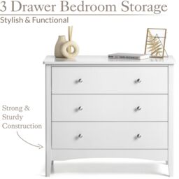 Christow White Chest of Drawers Modern 3 Drawer Bedroom Storage Unit Furniture Cabinet - thumbnail 2