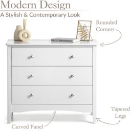 Christow White Chest of Drawers Modern 3 Drawer Bedroom Storage Unit Furniture Cabinet - thumbnail 4