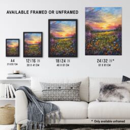 "Artery8 Wildflower Meadow at Sunset Oil Painting Summer Wall Art Print - Size: W24"" x H32""" - thumbnail 3