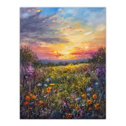 "Artery8 Wildflower Meadow at Sunset Oil Painting Summer Wall Art Print - Size: W24"" x H32""" - thumbnail 1