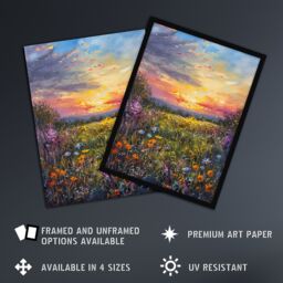"Artery8 Wildflower Meadow at Sunset Oil Painting Summer Wall Art Print - Size: W24"" x H32""" - thumbnail 2