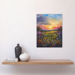 "Artery8 Wildflower Meadow at Sunset Oil Painting Summer Wall Art Print - Size: W24"" x H32""" - thumbnail 4
