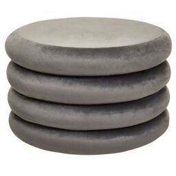 Orsina Grey Velvet Round Footstool, Round Stool with Tufted Details, Pouffee with Decorative Round Design