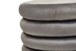 Orsina Grey Velvet Round Footstool, Round Stool with Tufted Details, Pouffee with Decorative Round Design - thumbnail 3
