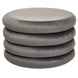 Orsina Grey Velvet Round Footstool, Round Stool with Tufted Details, Pouffee with Decorative Round Design - thumbnail 6