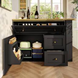 Rolipo Black Extendable Bar Table With Storage & Rotating Kitchen Island - thumbnail 7