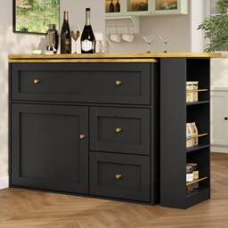 Rolipo Black Extendable Bar Table With Storage & Rotating Kitchen Island - thumbnail 8
