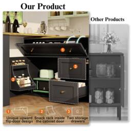 Rolipo Black Extendable Bar Table With Storage & Rotating Kitchen Island - thumbnail 3