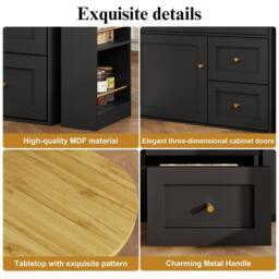 Rolipo Black Extendable Bar Table With Storage & Rotating Kitchen Island - thumbnail 4