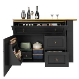 Rolipo Black Extendable Bar Table With Storage & Rotating Kitchen Island - thumbnail 9