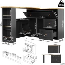 Rolipo Black Extendable Bar Table With Storage & Rotating Kitchen Island - thumbnail 6
