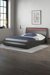 SlumberWorx Orion LED Lights Headboard Gaming Style Faux Leather Bed Frame in Black - Size: Double - thumbnail 1