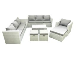 Fimous Wicker PE Rattan Sofa Garden Furniture Set with Armchair Oblong Coffee Table 3 Footstools Light Grey Mixed - thumbnail 1
