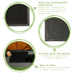 Nicola Spring Heavy Duty Door Mat - 60 x 40cm - Black Waves - Size: 40 cm x 60 cm - thumbnail 3