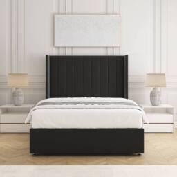 "BSSPOKE Hannah Divan Bed Set Plush Velvet 54""Headboard & Mattress No Drawers in Black - Size: Double" - thumbnail 1