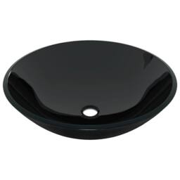 Berkfield Home Bathroom Sink with Tap & Push Drain Black Tempered Glass - thumbnail 6