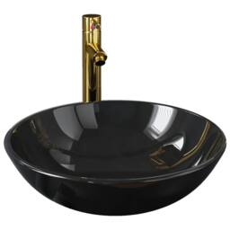 Berkfield Home Bathroom Sink with Tap & Push Drain Black Tempered Glass