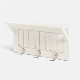 OHS Wall Shelf Coat Rack Wood Effect Floating Display Unit in White - thumbnail 4