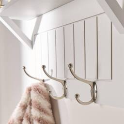 OHS Wall Shelf Coat Rack Wood Effect Floating Display Unit in White - thumbnail 2
