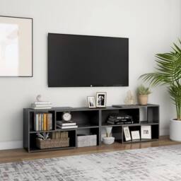 Berkfield Home TV Cabinet High Gloss Grey 149x30x52 cm Engineered Wood - Size: 149 x 30 x 52 cm - thumbnail 2